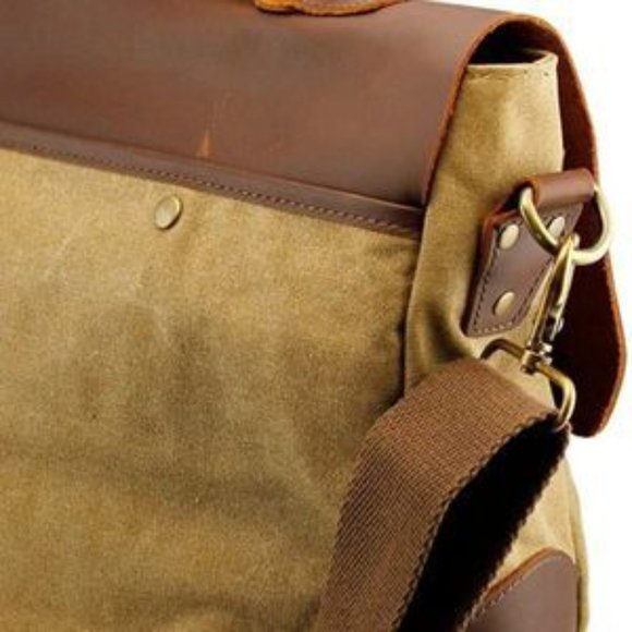 COPY - NEW Genuine Leather Canvas Messenger Bag - Picture 8 of 15
